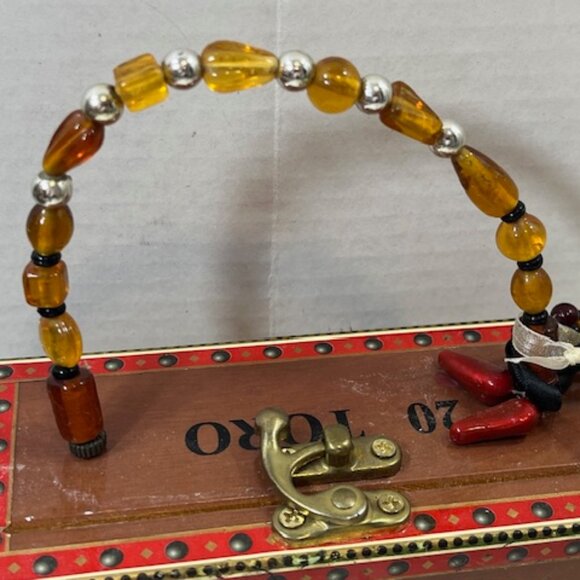 Unique Black Pearl Cobre Copper Cigar Handbag Box Purse Beaded Handle - Picture 7 of 16